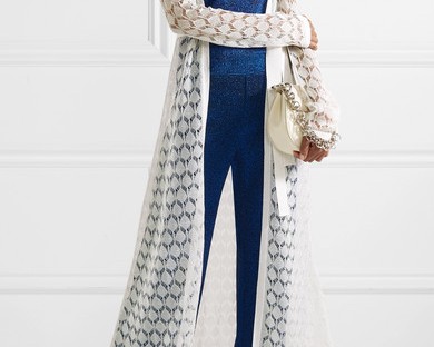 Long white cardigan with all-over lace design. By Missoni, SS2018