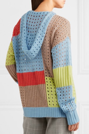 Patchwork effect, hooded sweater with eyelet details. By House of Holland.
