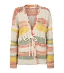 Multi-coloured, striped cardigan from Etro with textured bobble panels and a tie waist.
